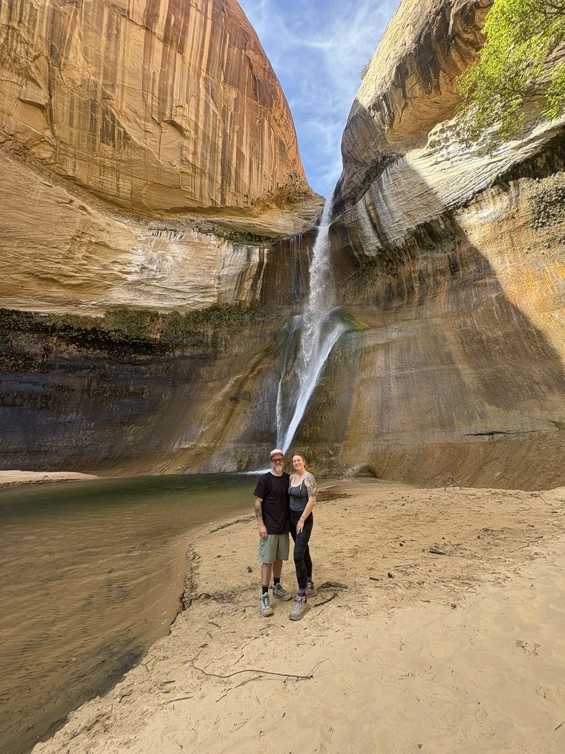 Jesse and Becky at a waterfall